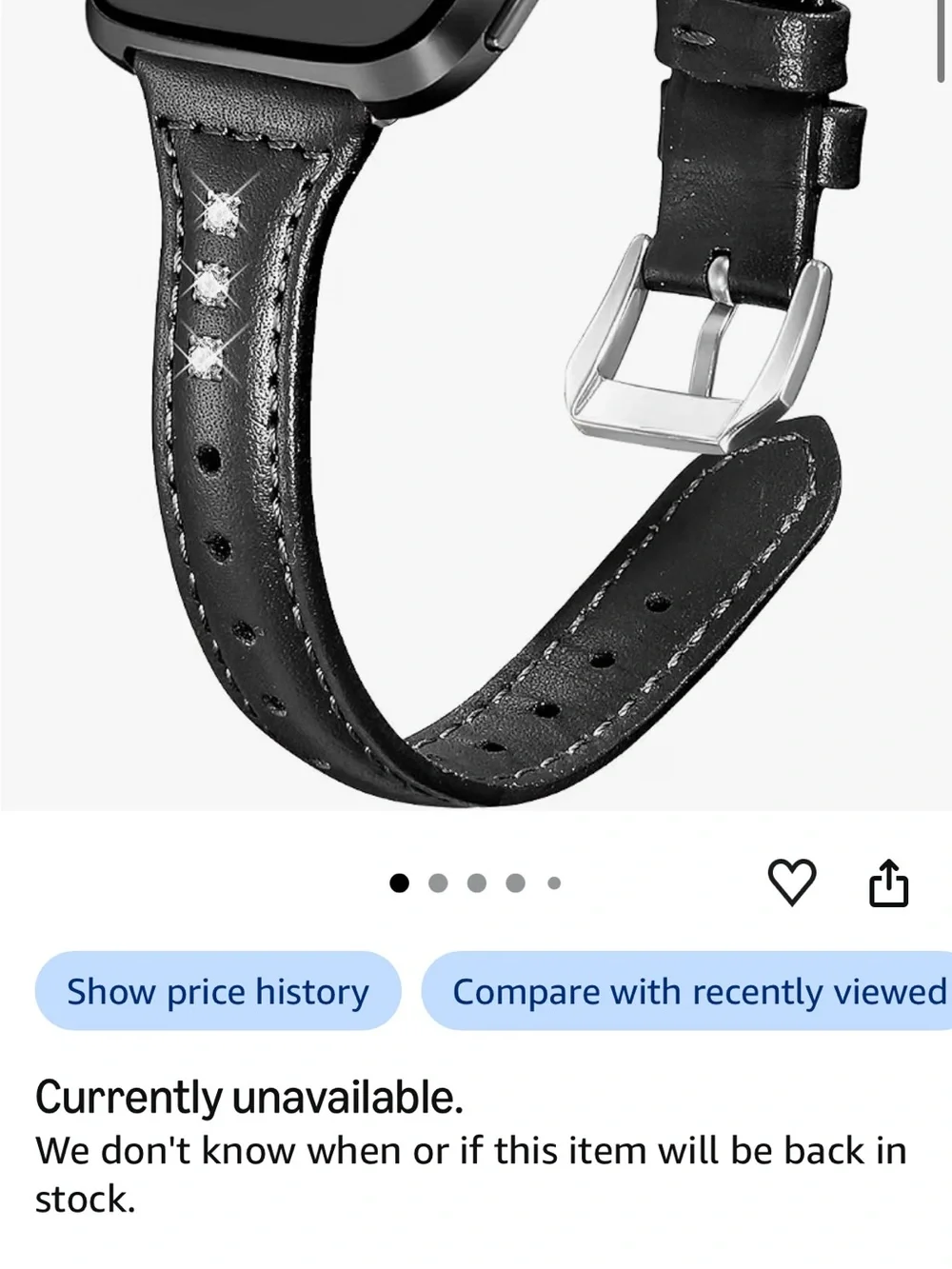 LOFOV Fitbit Versa 1 2 Lite Black Genuine Leather Rhinestone Watch Band